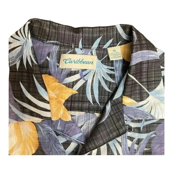 Caribbean Blue Floral Linen Causal Button Front Short Sleeve Shirt Men’s XL - Picture 4 of 12